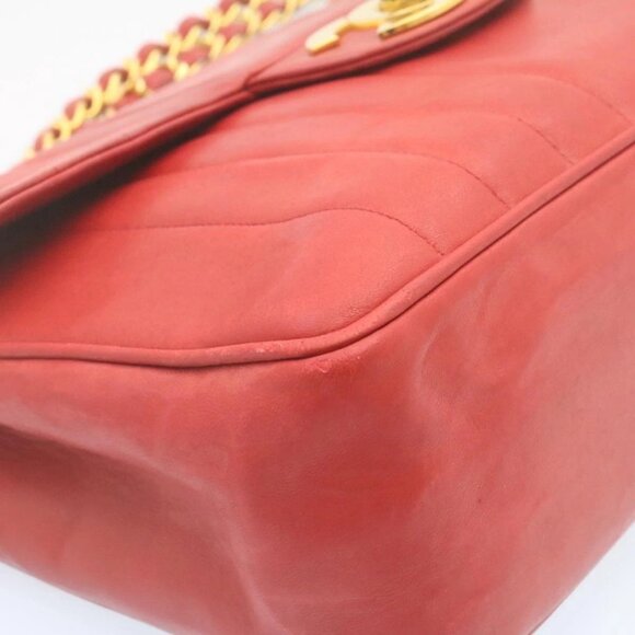 CHANEL Mademoiselle Big Coco Double Chain Shoulder Bag Lamb Skin Red Auth 29129A - Picture 4 of 16